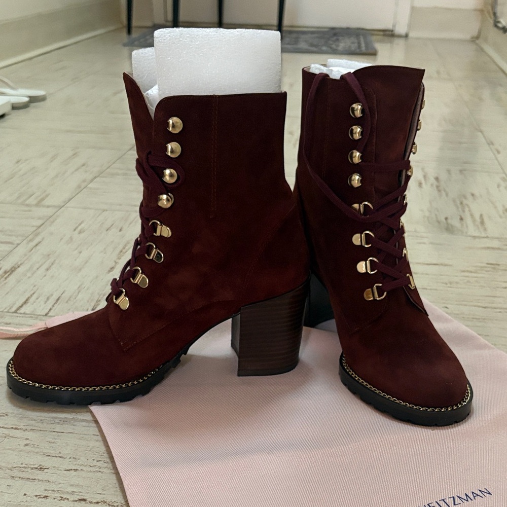 Stuart Weitzman Women's Lace-Up Burgundy Boots size 7 - Picture 2 of 12